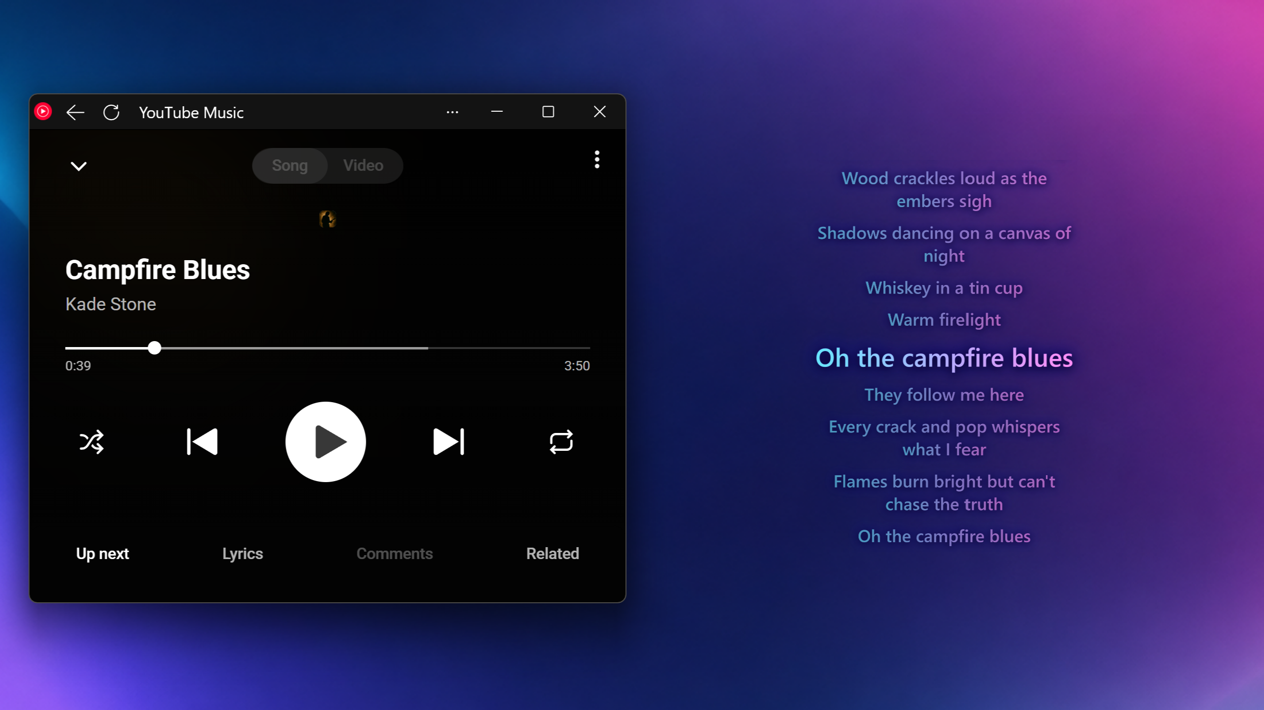 LyricGlass showing synchronised lyrics in its unobtrusive click-through display